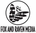 a stylized fox tail and raven wing with audio waves, encased in a circle, over name of the business